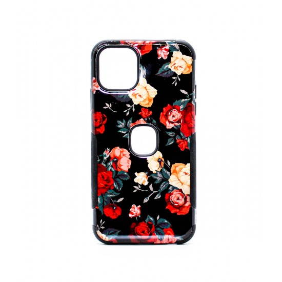iPhone 11 Pro MAX Glossy TPU Soft Silicon Cover Cases- Red Rose Black Pattern 