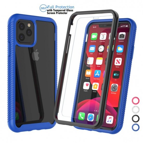 iPhone 12 Pro Max Full Body Clear Rugged Case- Blue