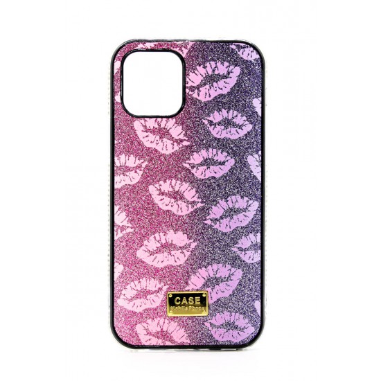iPhone 12  Case Lips Glitter Black Pink Gradient Cover