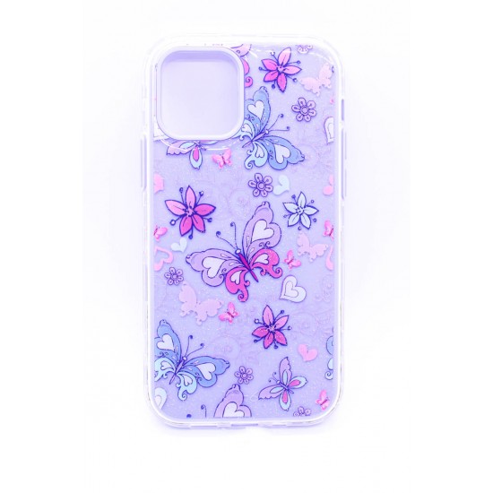 iPhone 12/12 Pro Printed Pattern Design - Pink Butterflies Purple  