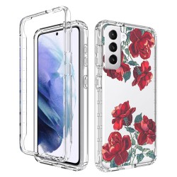 Samsung S21 Clear 2-in-1 Flower Design Red Rose