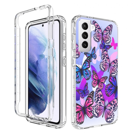 iPhone 12/12 Pro Clear 2-in-1 Flower Design Case Purple Butterflies 