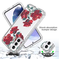 Samsung S21 Clear 2-in-1 Flower Design Red Rose