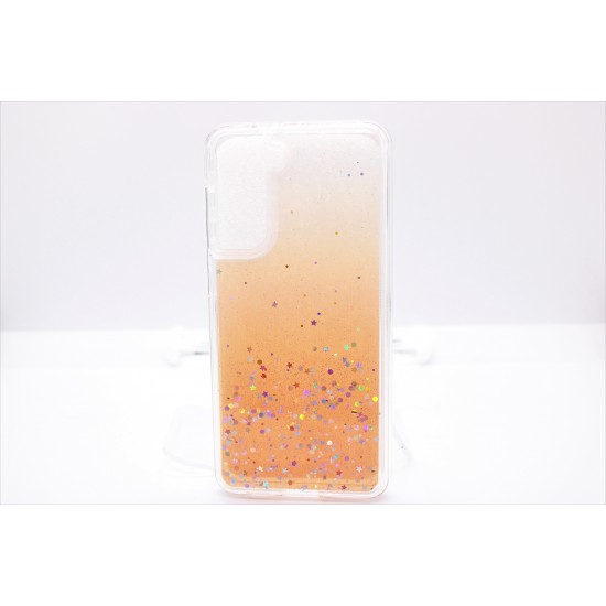 SAMSUNG S21  PLUS CLEAR Case with Glitter- Orange