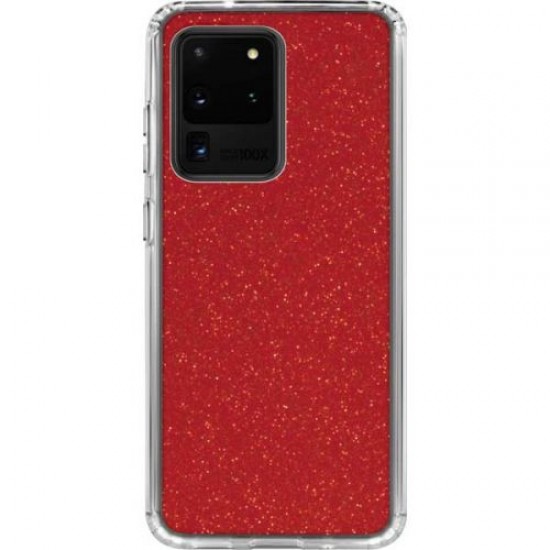 Clear Classic Shimmer Glitter Case For Galaxy S-21  PLUS - Red