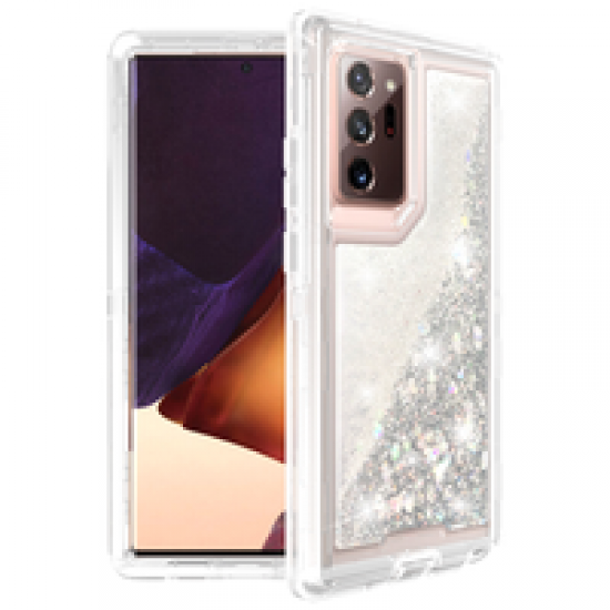 Liquid Glitter Defender Case For Note 20 Plus/Pro- Silver