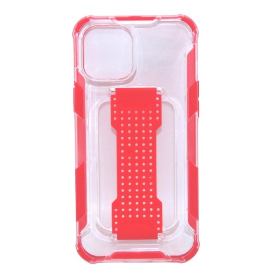2-in-1 Clear Case with Colorful side and wrist strip for iPhone 11 pro max - Red