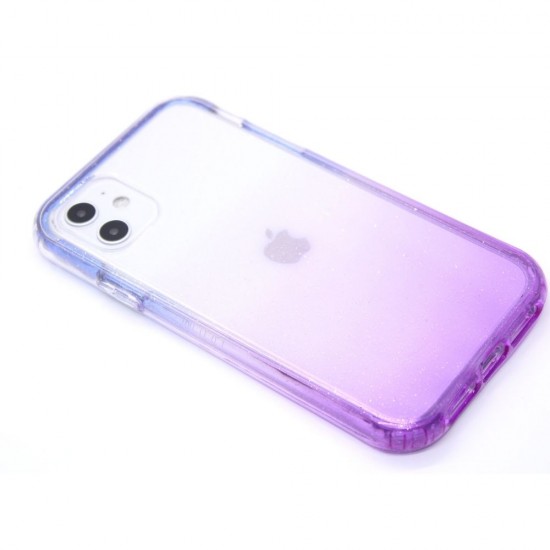 2-in-1 Multicolor Glitter clear case for iPhone 11- Purple & Blue