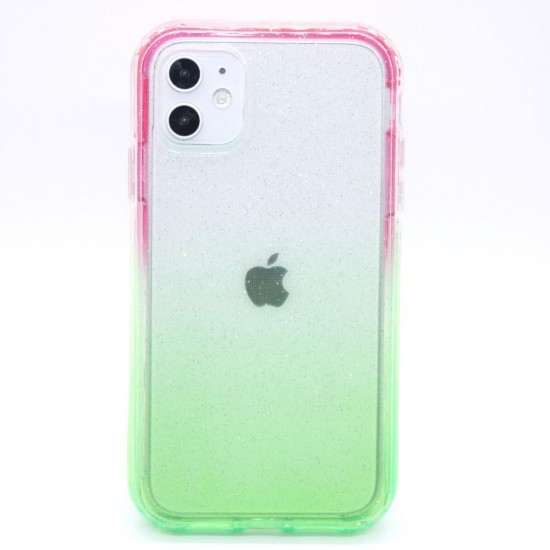 2-in-1 Multicolor Glitter clear case for iPhone 11- Green & Pink