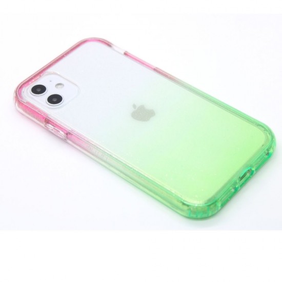 2-in-1 Multicolor Glitter clear case for iPhone 11- Green & Pink