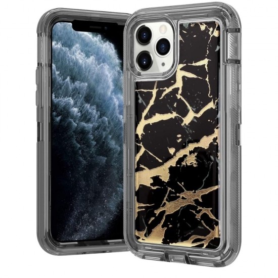 3-in-1 Heavy duty Marble Case for iPhone 12/12 Pro- Black