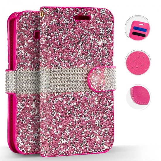 Full Diamond Wallet Case For Motorola Z Play- Pink