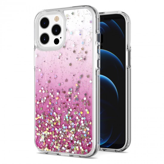 Clear Case with colorful glitter base case for iPhone 11- Pink