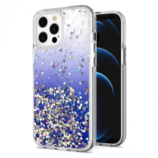 Clear Case with colorful glitter base case for iPhone 12/12 pro- Blue