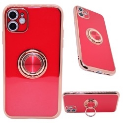 Gold Base with full color case with Kickstand for iPhone 11- Red