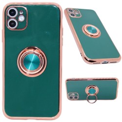 Gold Base with full color case with Kickstand for iPhone 11- Green