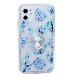 Flower design ring case for iPhone 11- Blue