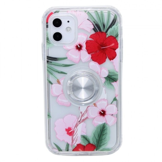 Flower design ring case for iPhone 11- Pink & Red flower