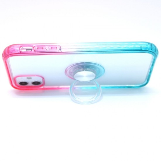 Clear design Kick stand case for iPhone 12 pro max- Hot  Pink & Dark Green