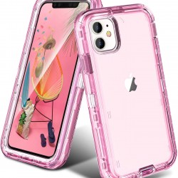 IPHONE 11 DEFENDER ARMOR Clear Case- Pink