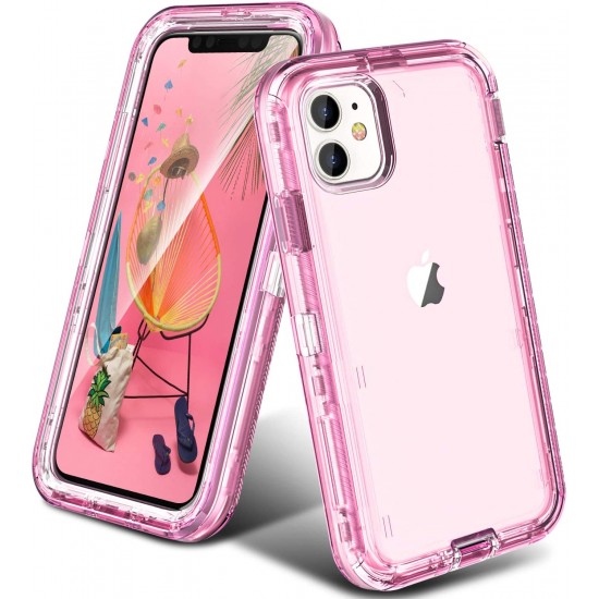 IPHONE 11 DEFENDER ARMOR Clear Case- Pink