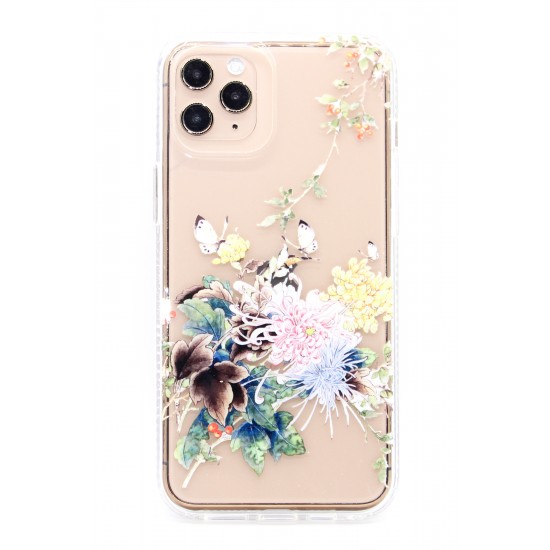 iPhone 12/12 Pro Clear Flower Design - White/Colorful