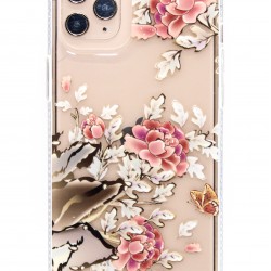 iPhone 11 Pro Max Clear Flower Design - White/Red