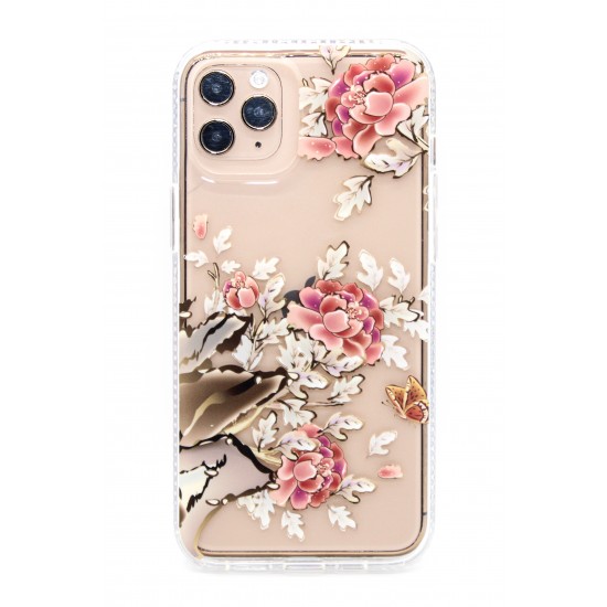 iPhone 11 Pro Max Clear Flower Design - White/Red