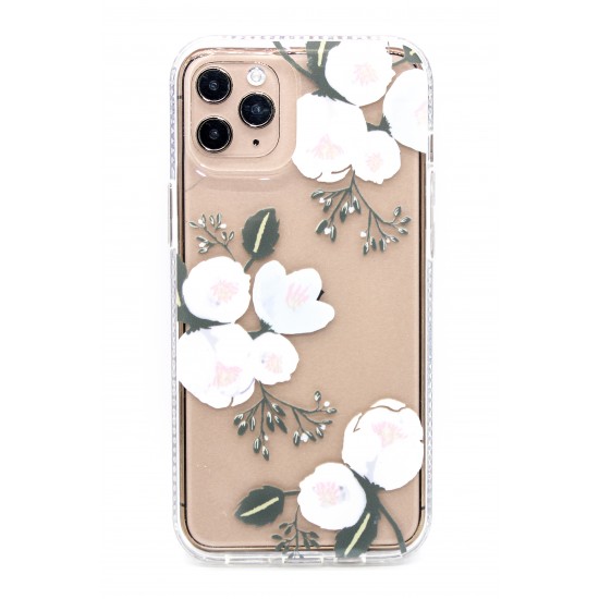 iPhone 12/12 Pro Clear Flower Design - White