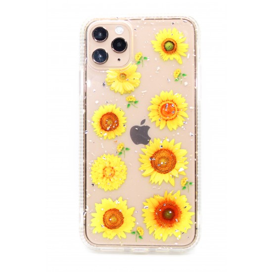 iPhone 12  Mini Clear Flower Design - Sunflower