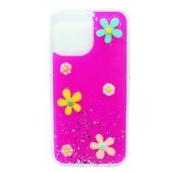 3 IN 1 GLITTER & FLOWER DESIGN CASE - iPhone 12/12 PRO- Pink