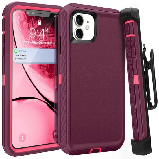 iPhone 12/12 Pro Defender Armor Burgundy with Belt Clip