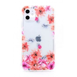 iPhone 12 Mini Clear 2-in-1 Flower Design Case Red