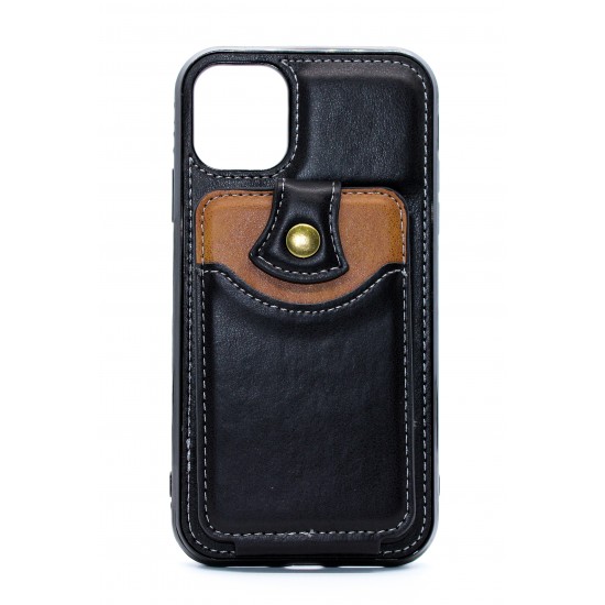 iPhone 12/12 Pro Back Wallet Buttoned Black