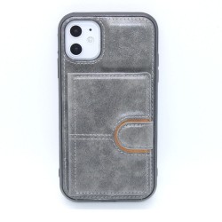 iPhone 11 Back Wallet PU Leather Gray