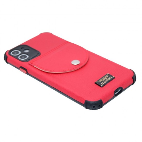 Fzalanbell back pocket  wallet case for iPhone 12/12 Pro- Red