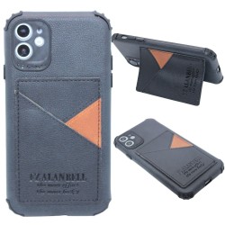 Leather back wallet case for iPhone 11- Black