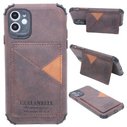 Leather back wallet case for iPhone 11- Dark Brown
