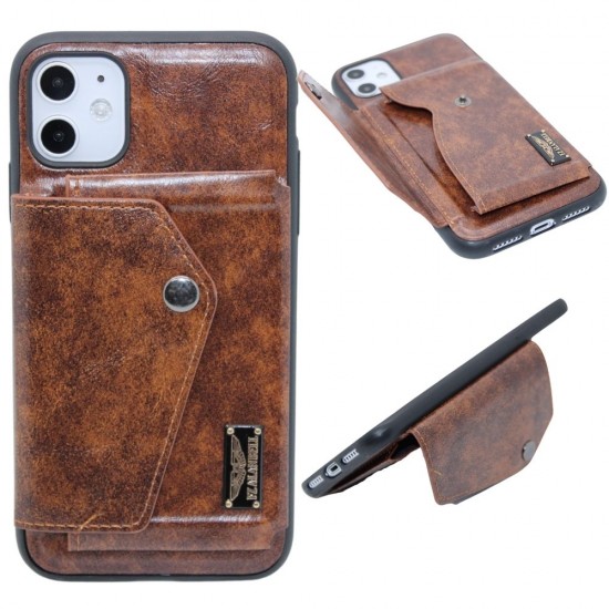 Leather back pocket wallet case for iPhone 11- Dark Brown