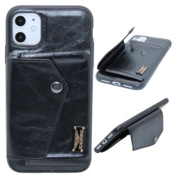 Leather back pocket wallet case for iPhone 11- Black