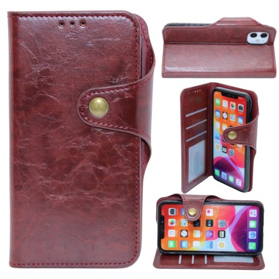 Classic Button wallet case for Phone 11- Red
