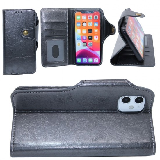 Classic Button wallet case for Phone 11- Gray