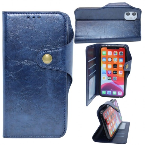 Classic Button wallet case for iPhone 12/12 pro- Blue