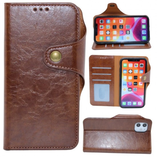 Classic Button wallet case for iPhone 12 Pro Max- Brown
