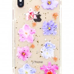iPhone XS MAX Clear Shimmer Flower Design Case Purple