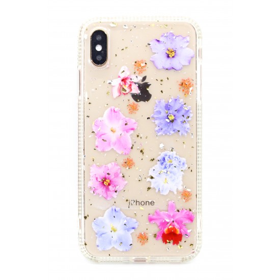 iPhone XR Clear Shimmer Flower Design Case Purple