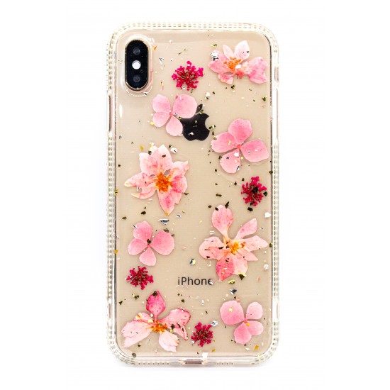 iPhone X/XS Clear Shimmer Flower Design Case Rose