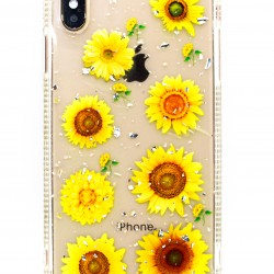 iPhone XS MAX Clear Shimmer Flower Design Case Yellow  