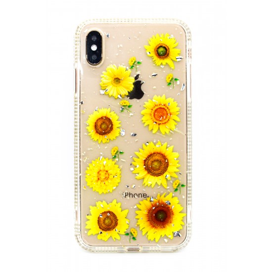 iPhone XR Clear Shimmer Flower Design Case Yellow  