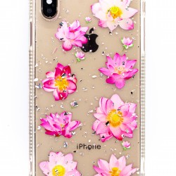 iPhone X/XS Clear Shimmer Flower Design Case Pink Rose